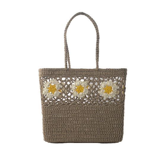Strandväska Flower Yellow Crochet Basket, Ceannis
